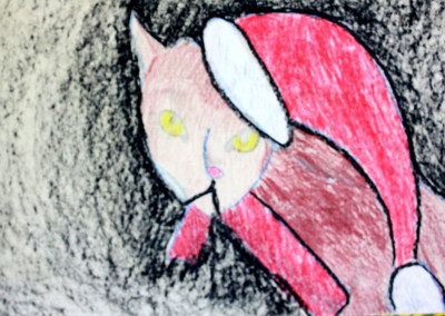 Christmas Cat (oil pastel)