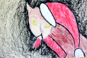 Christmas Cat (oil pastel)