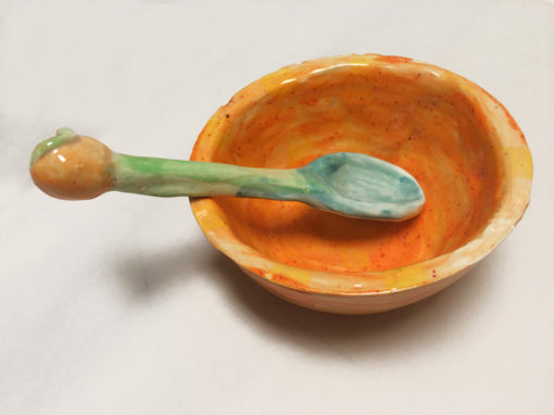 Orange Bowl with Spoon – clay